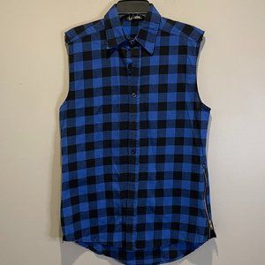 Lende Men's Sleeveless Plaid Button Dn Shirt Vest w/side Waist zippers sz M NWOT